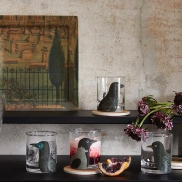 JOHN DERIAN NWT 4pc midnight dreary blackbird highball glass set - Picture 3 of 6